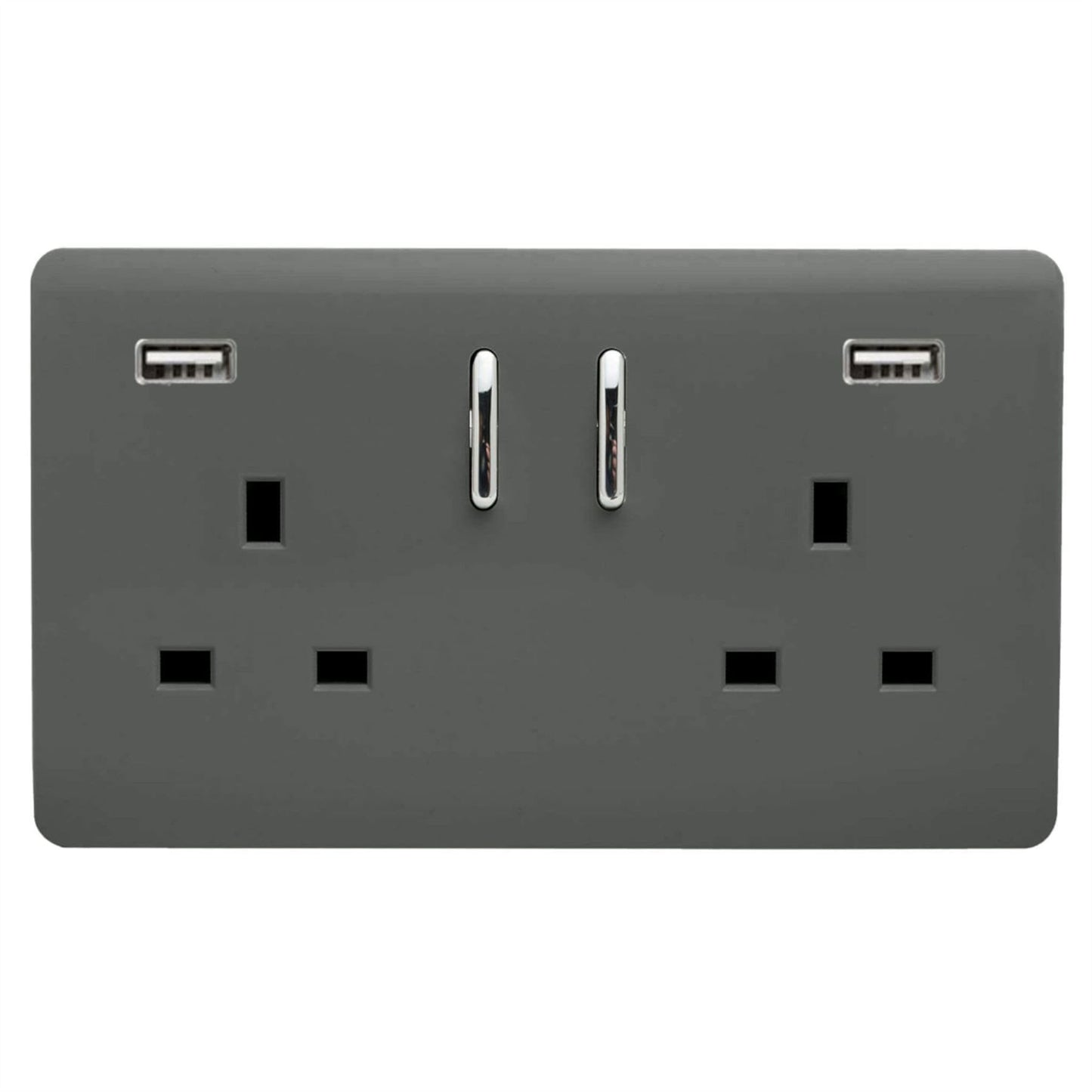 Trendi 2 Gang Artistic Modern Glossy 13 Amp 2 x 3.1mA USB Switched Plug Socket Charcoal