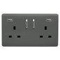 Trendi 2 Gang Artistic Modern Glossy 13 Amp 2 x 3.1mA USB Switched Plug Socket Charcoal
