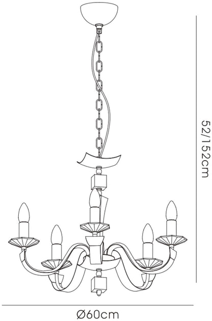 Diyas Nardini 60cm  5 Light E14 Polished Chrome/Dark Brown Faux Leather/Crystal Ceiling Pendant Light Fitting