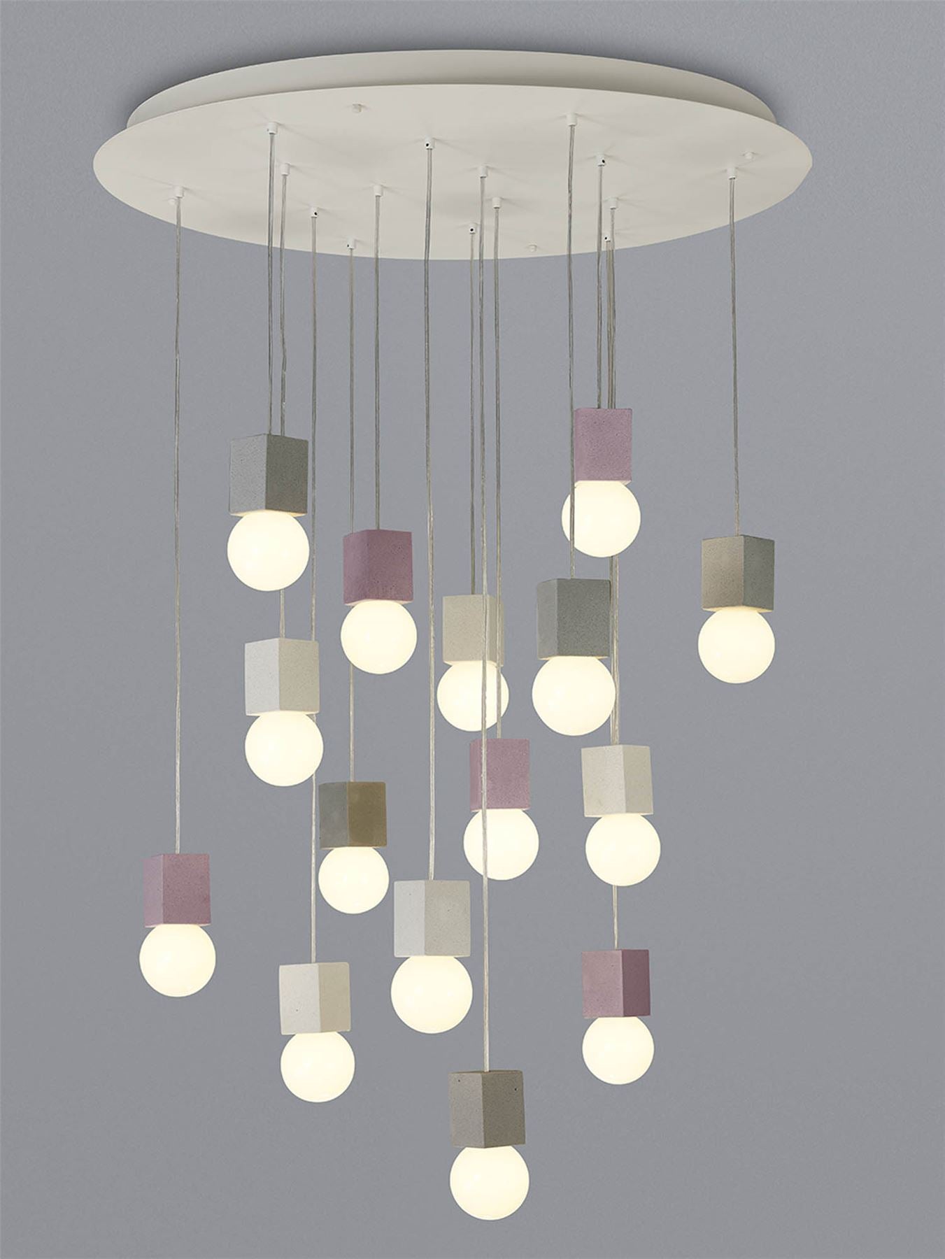 Mantra Galaxia 90cm Pendant Square, 15 Light E27, White/Grey/Red Cement, White Base & Cable, Item Weight: 19.4kg