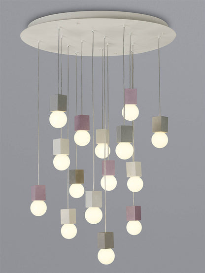 Mantra Galaxia 90cm Pendant Square, 15 Light E27, White/Grey/Red Cement, White Base & Cable, Item Weight: 19.4kg