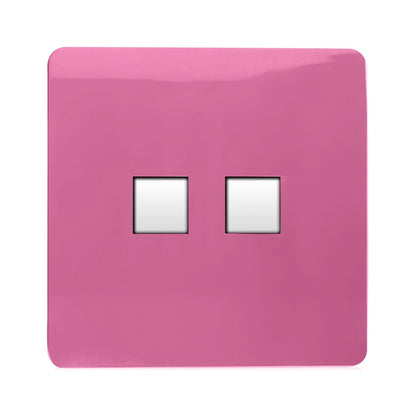 Trendi Switch 2 Gang RJ45 Cat 6 PC Ethernet & Modern Designer Telephone Slave Sockets in Pink