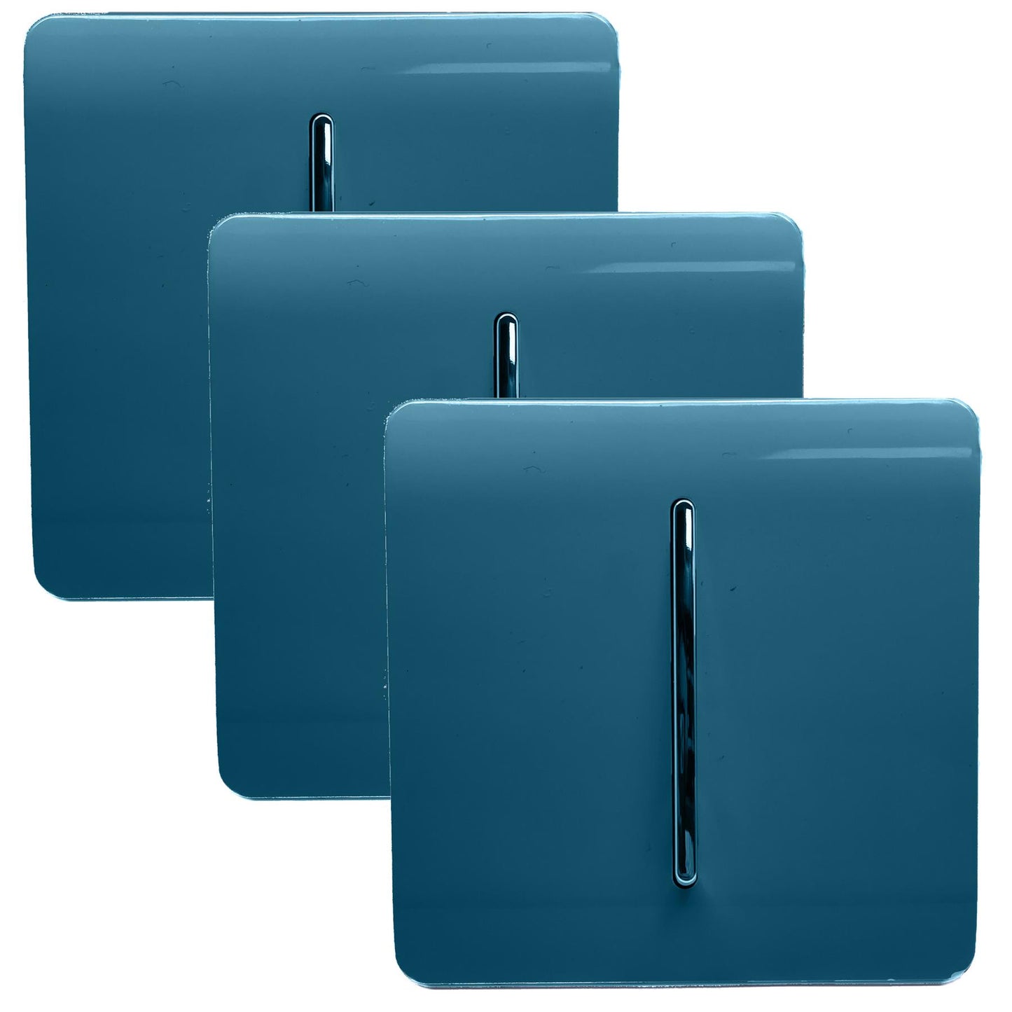 Trendi 1 Gang 2 Way 240V Screwless Artistic Modern Glossy 10 Amp Chrome Rocker Electrical Wall Light Switch in Midnight Blue (3 pack)