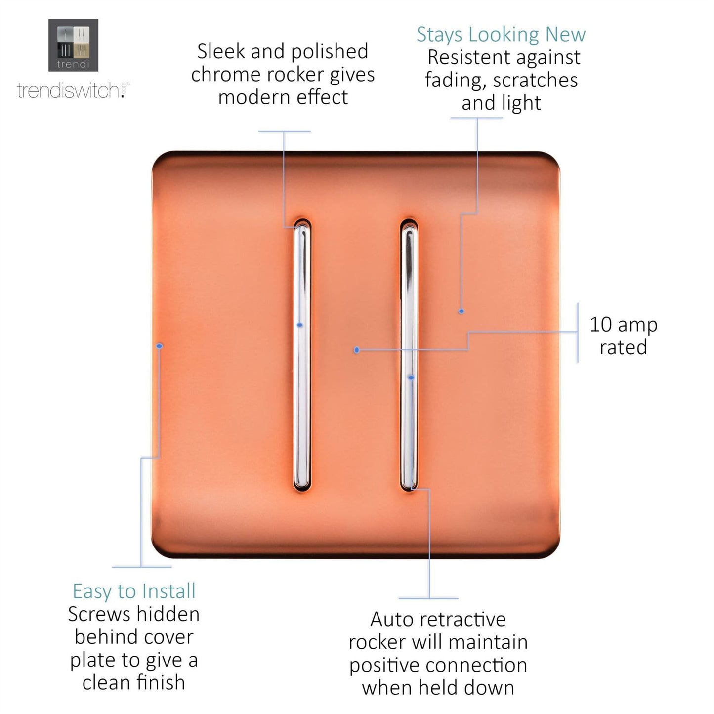 Trendi Artistic Modern Glossy Tactile Auto Retractive 2 Door Bell Switch Copper