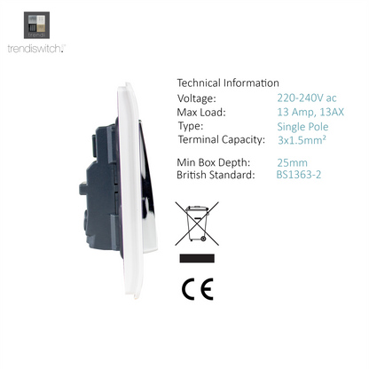 Trendi 1 Gang Artistic Modern 13 Amp Switched Plug Socket White ART-SKT13WH