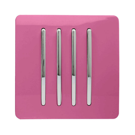 Trendi 4 Gang 2 Way Artistic Modern Glossy 10 Amp Rocker Tactile Light Switch Pink