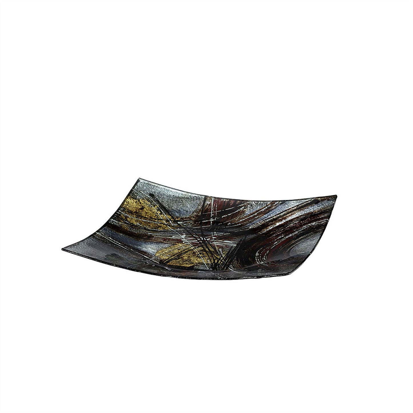 Diyas Home (DH) Lyra Glass Art Platter Square Silver/French Gold/Black Glitter