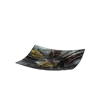 Diyas Home (DH) Lyra Glass Art Platter Square Silver/French Gold/Black Glitter