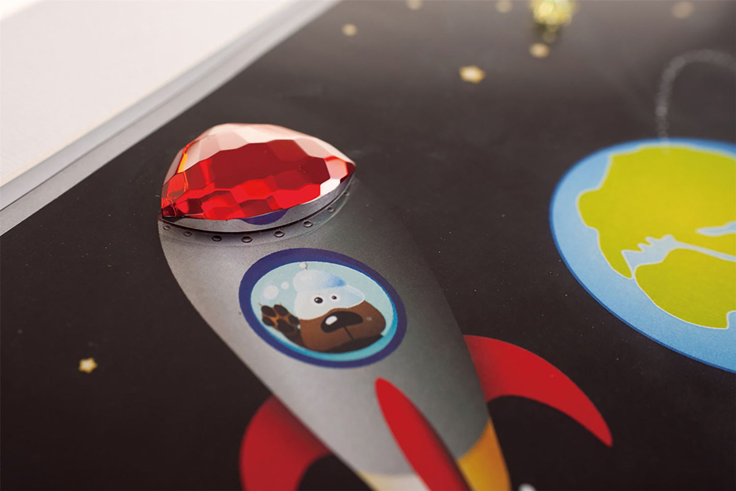 Diyas Home Crystal Wall Art (DH) Bambino Rocket In Space, Black Frame Red Crystal Framed