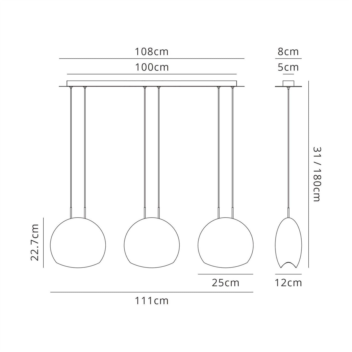 Mantra Lens Linear Pendant, 3 x E14 (Max 40W) Chrome Glass