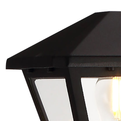 Deco Luqi Tall Post, 1 x E27, IP44, Black/Clear Glass, 2yrs Warranty - D0548 Exterior