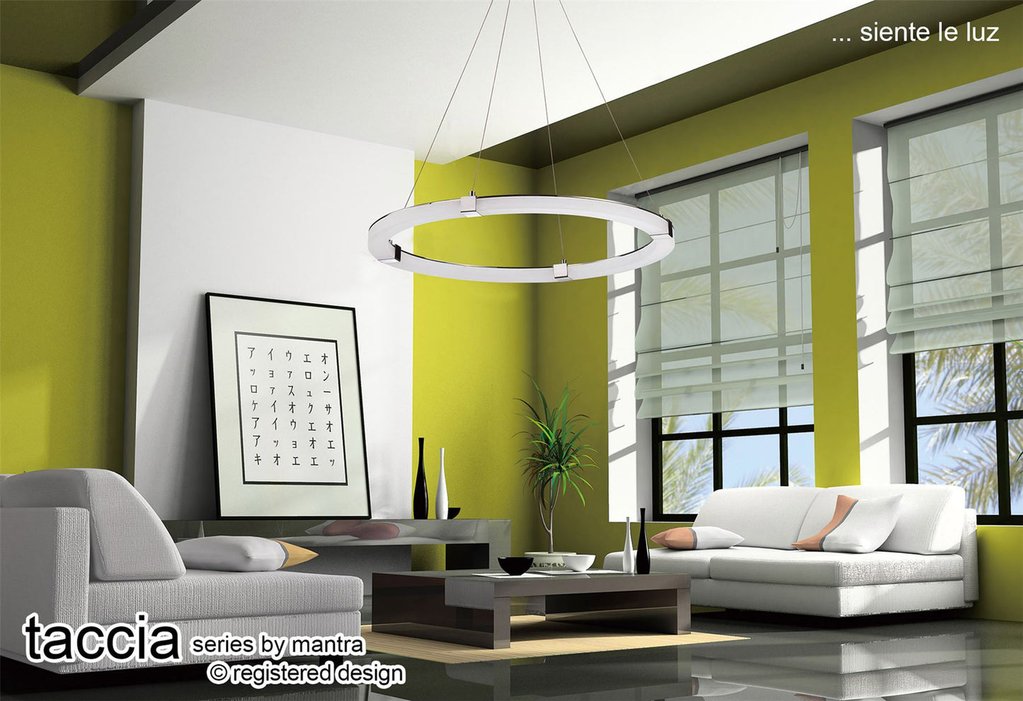 Mantra Fusion Taccia Taccía Pendant 28W LED Round 3000K, 2500lm, Polished Chrome/Frosted Acrylic, 3yrs Warranty