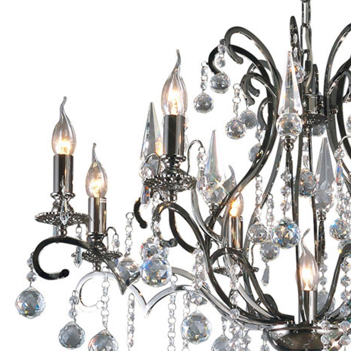 Diyas Pescara 85cm  Round 9 Light E14 Black Chrome/Crystal Ceiling Pendant Light Fitting