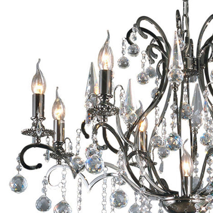 Diyas Pescara 85cm  Round 9 Light E14 Black Chrome/Crystal Ceiling Pendant Light Fitting