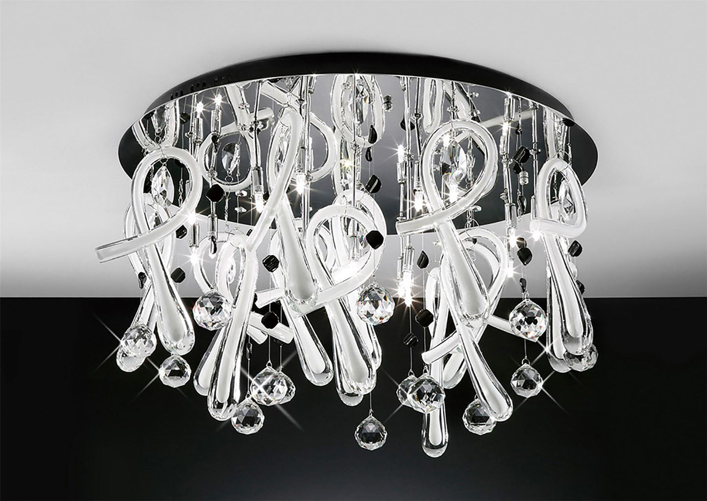 Diyas Class 60cm Flush  Round 20 Light G4 Polished Chrome/White Glass/Crystal, NOT LED/CFL Compatible Ceiling Light Fitting