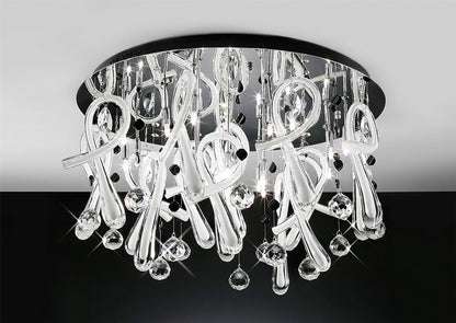 Diyas Class 60cm Flush  Round 20 Light G4 Polished Chrome/White Glass/Crystal, NOT LED/CFL Compatible Ceiling Light Fitting