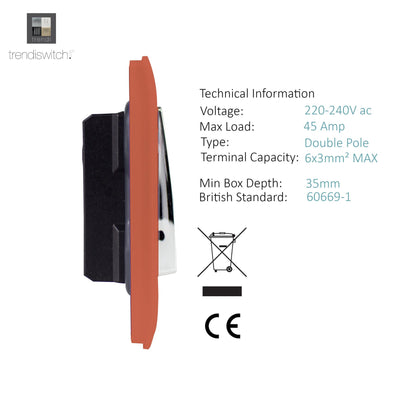 Trendi Artistic Modern Glossy 45 A Tactile Light Switch & Neon Insert Copper