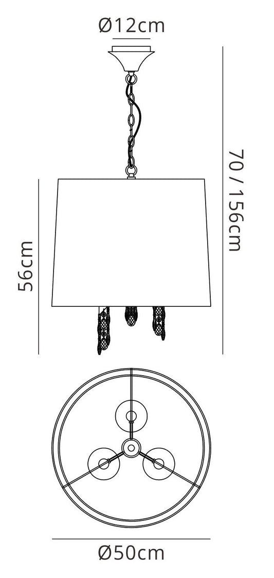 Mantra M3880 Tiffany Pendant 3+3 Light E14+G9, Antique Brass with Soft Bronze Shade & Clear Crystal