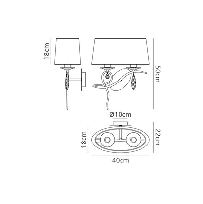 Mantra M5276 Louise Wall Light Right 2 Light E27 with White Shade Polished Chrome/Clear Crystal
