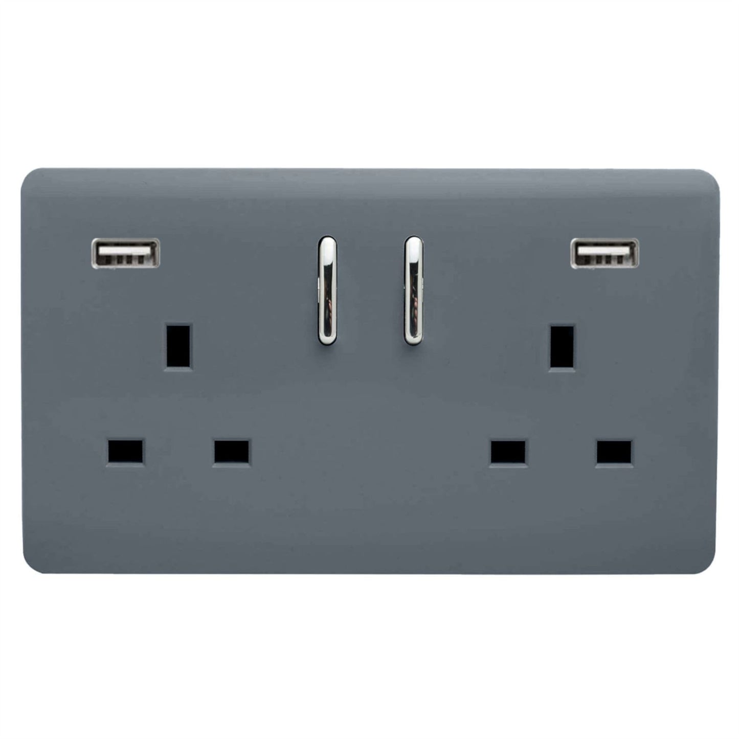 Trendi 2 Gang Artistic Modern Glossy 13 Amp 2 x 3.1mA USB Switched Plug Socket Warm Grey