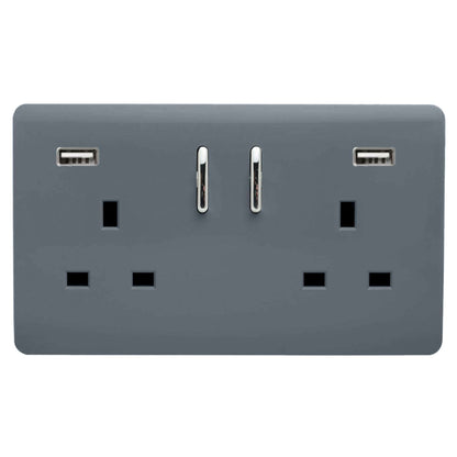 Trendi 2 Gang Artistic Modern Glossy 13 Amp 2 x 3.1mA USB Switched Plug Socket Warm Grey