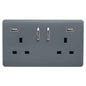 Trendi 2 Gang Artistic Modern Glossy 13 Amp 2 x 3.1mA USB Switched Plug Socket Warm Grey