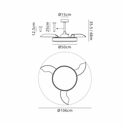 Alaska 50cm 50W LED Dimmable Ceiling Light With Built-In 30W DC Fan, 2700-5000K Remote & APP Control, 3300lm, Black, 5yrs Warranty