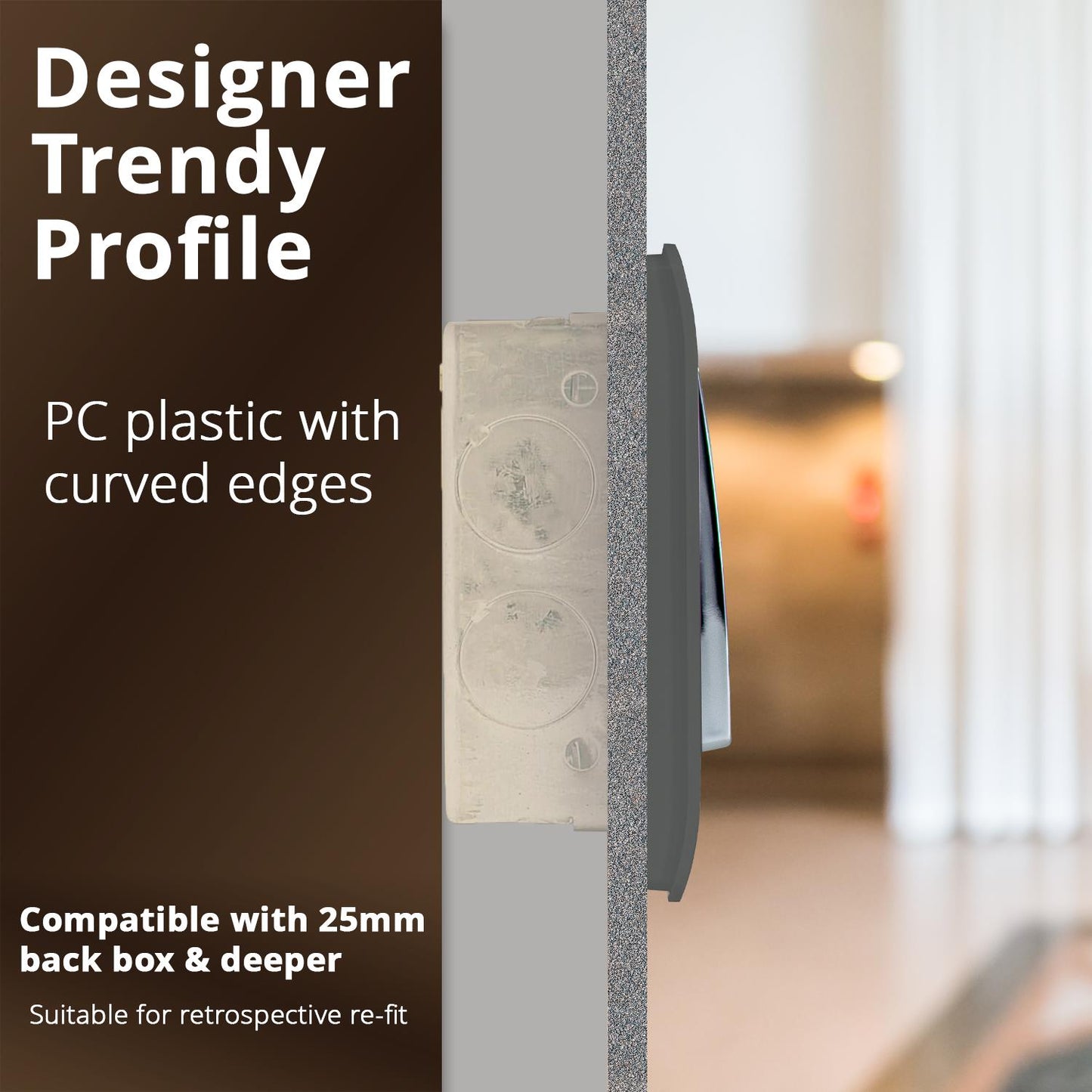 Trendi Artistic Modern Glossy  Home Automation Switch Charcoal