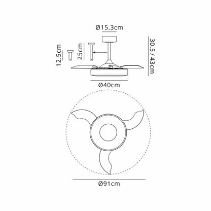 Coin Fan Mini Smart 40cm 36W LED Dimmable Ceiling With Built-In 25W DC Fan, 3000-5000K Remote, APP, Alexa & Google Voice Control, 5710lm, Walnut/Black