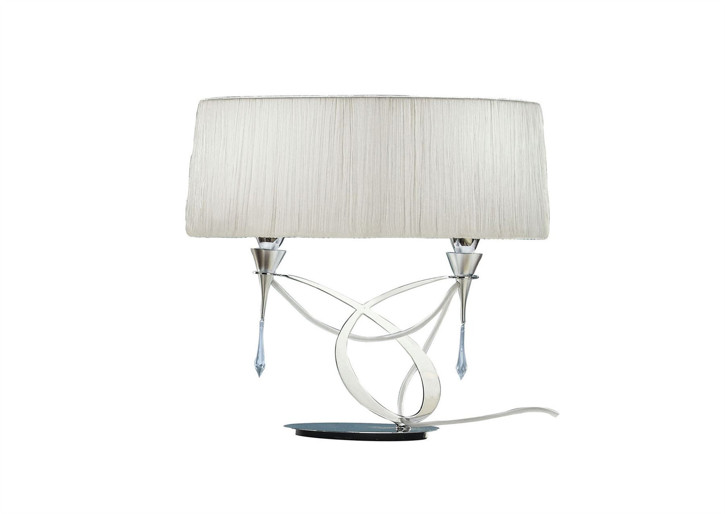 Mantra Lucca Crystal Table Lamp 2 Light E27 Small, Polished Chrome with White Shade & Clear Crystal