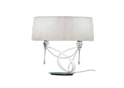 Mantra Lucca Crystal Table Lamp 2 Light E27 Small, Polished Chrome with White Shade & Clear Crystal