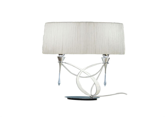 Mantra Lucca Crystal Table Lamp 2 Light E27 Small, Polished Chrome with White Shade & Clear Crystal