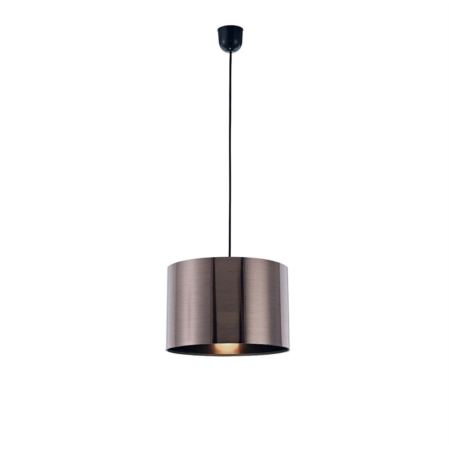 Deco Dako Black Pendant 1 Light E27 with 300 x 200mm Metallic Gun Metal Finish Cylinder Shade, c/w Ceiling Bracket
