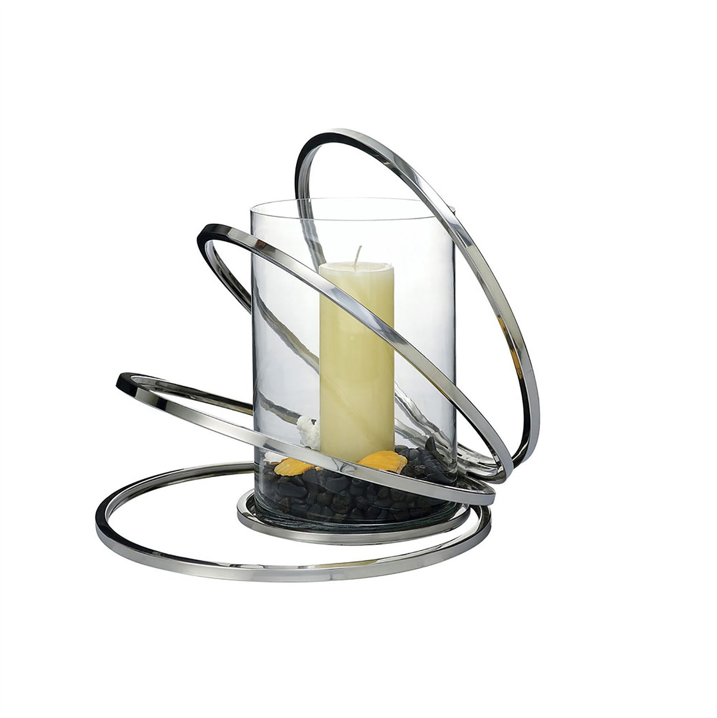 Diyas Home (DH) Oreo Candle Holder 4 Ring Large Polished Chrome/Clear Glass Art