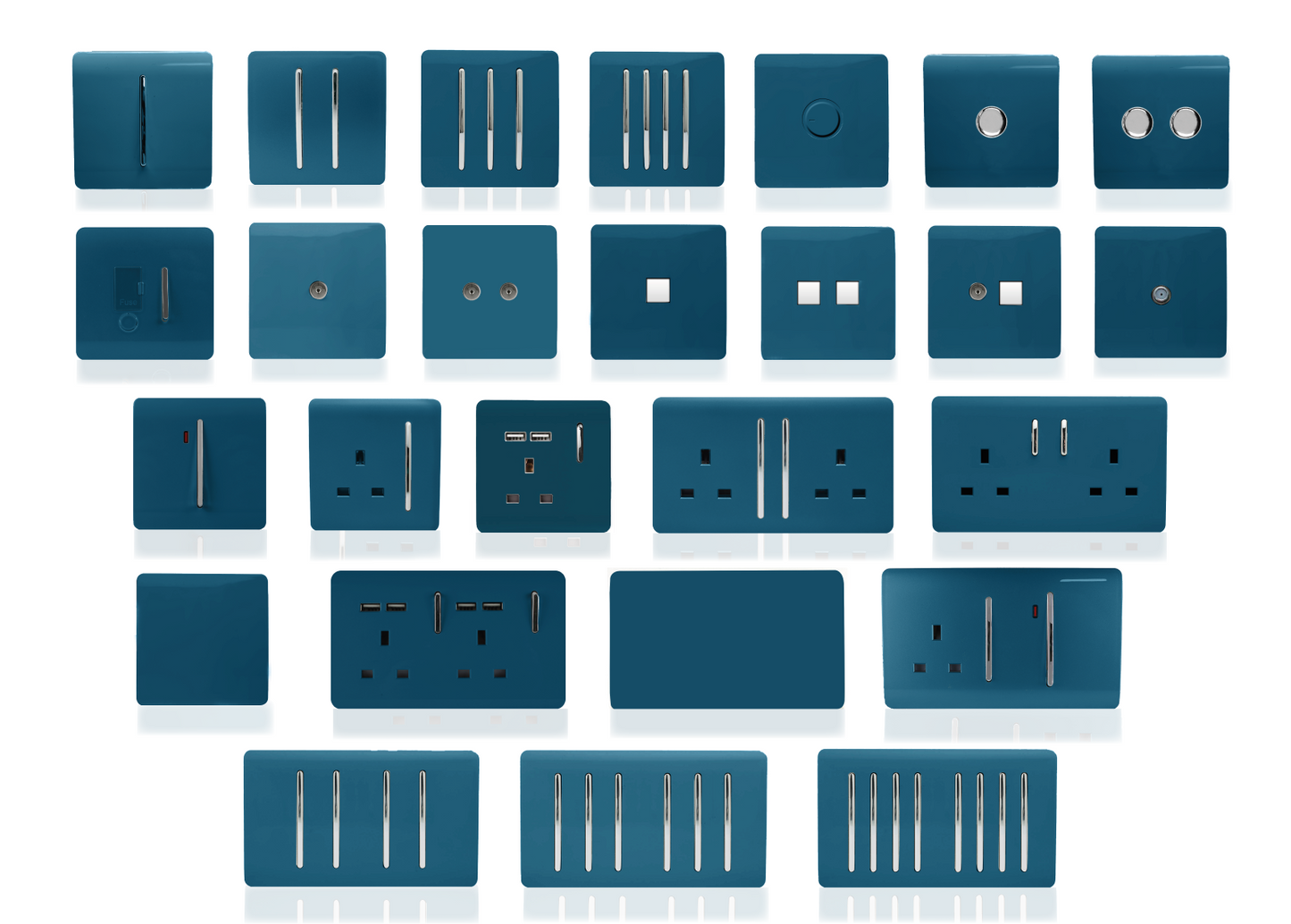 Trendi 2 Gang Artistic Modern Glossy 13 Amp Switched Tactile Plug Socket Midnight Blue (5 Pack)