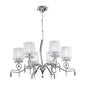 Mantra Louise Pendant 6 Light E27 with White Shades Polished Chrome/Clear Crystal
