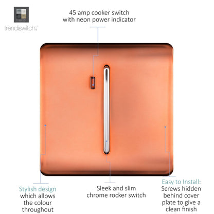 Trendi Artistic Modern Glossy 45 A Tactile Light Switch & Neon Insert Copper
