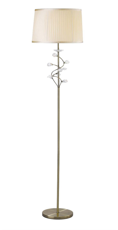 Diyas Willow Floor Lamp with Cream Shade 1 Light E27 Antique Brass/Crystal