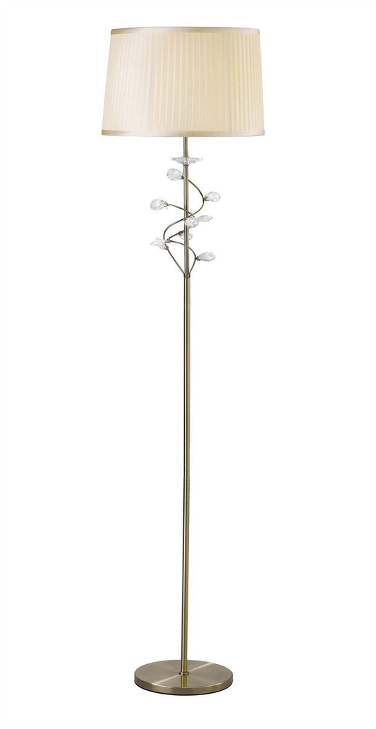 Diyas Willow Floor Lamp with Cream Shade 1 Light E27 Antique Brass/Crystal