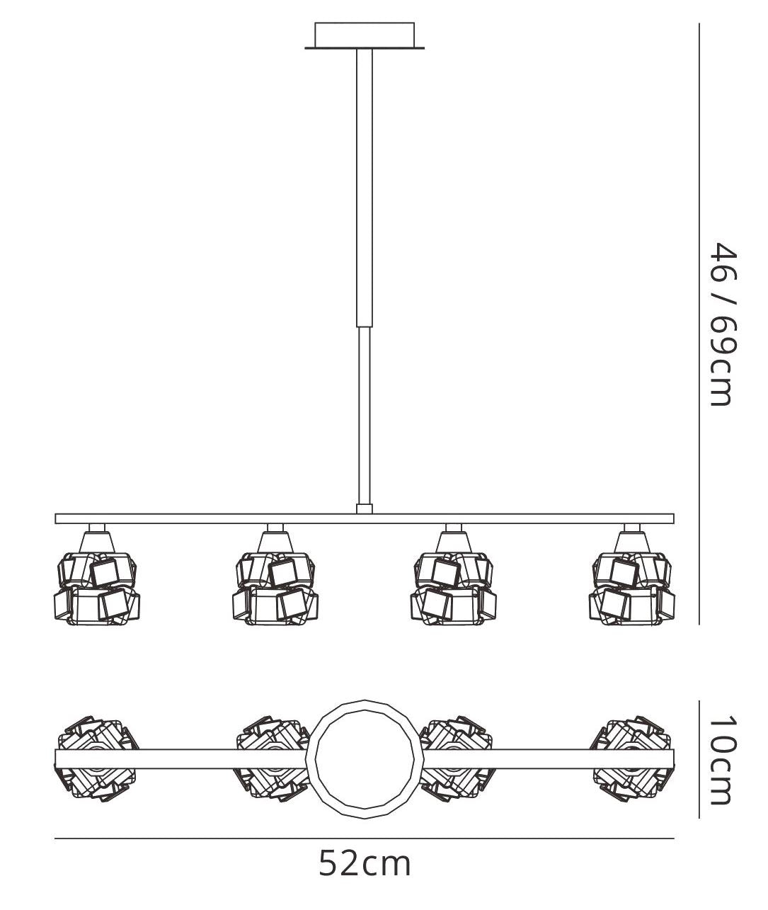 Mantra M1867 Ice Linear Pendant 4 Light G9 ECO Bar, Antique Brass
