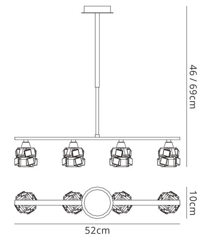 Mantra M1867 Ice Linear Pendant 4 Light G9 ECO Bar, Antique Brass