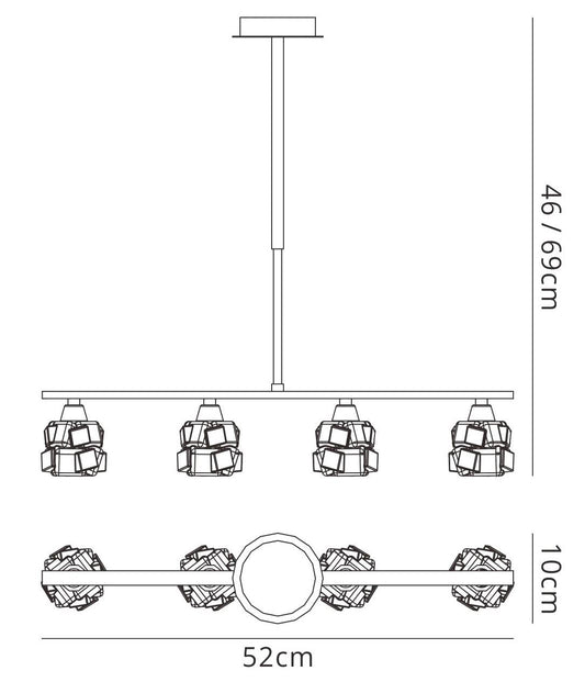 Mantra M1867 Ice Linear Pendant 4 Light G9 ECO Bar, Antique Brass