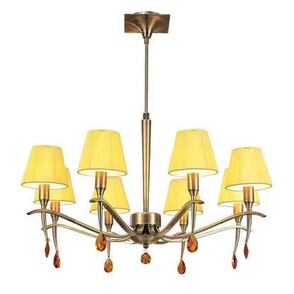 Mantra Siena 75cm Pendant Round 8 Light E14, Antique Brass with Amber Cream Shades and Amber Crystal