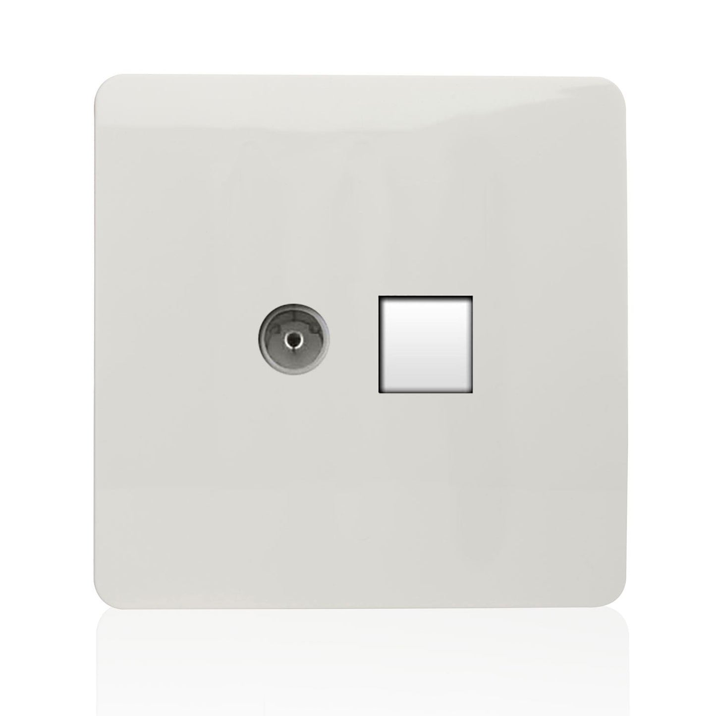 Trendi  TV Co-axial Socket + RJ45 Cat 5e & Cat 6 PC Ethernet Socket White