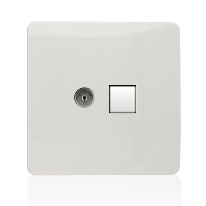 Trendi  TV Co-axial Socket + RJ45 Cat 5e & Cat 6 PC Ethernet Socket White