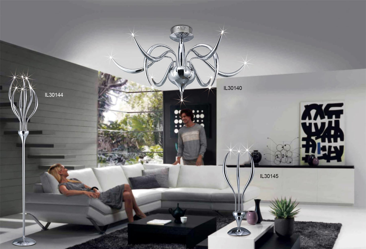 Diyas Llamas 96cm  9 Light G4 Polished Chrome, NOT LED/CFL Compatible Ceiling Light Fitting
