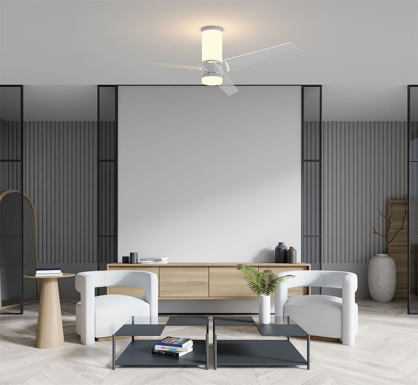 Up Down 1.2m 45W LED Dimmable Ceiling Light With Built-In 35W DC Fan, 2700-5000K Remote Control, 4950lm, White, 5yrs Warranty