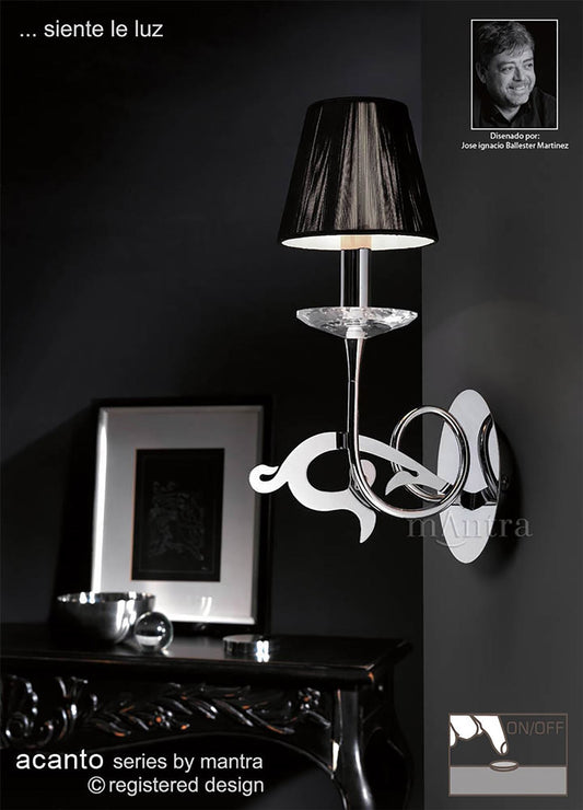 Mantra Acanto Wall Light Switched 1 Light E14, Polished Chrome with Black Shade