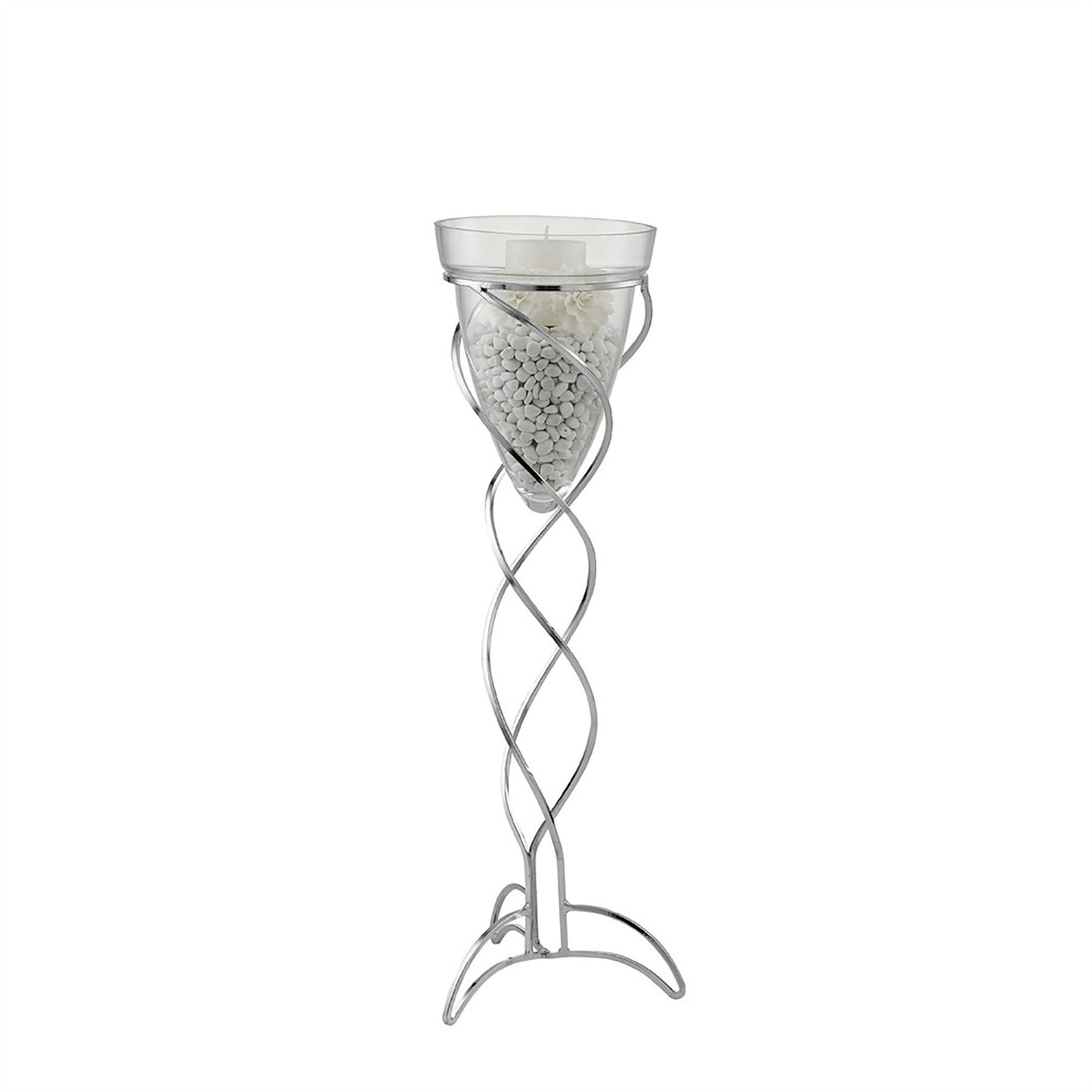 Diyas Home (DH) Tessa Cone Candle Holder 70Cm Polished Chrome/Clear Glass Art