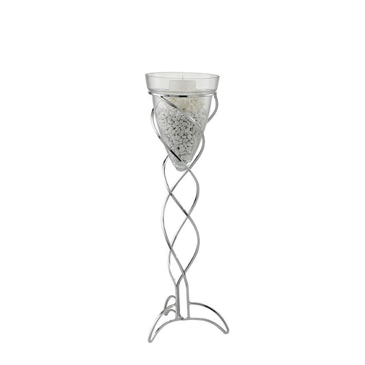Diyas Home (DH) Tessa Cone Candle Holder 70Cm Polished Chrome/Clear Glass Art